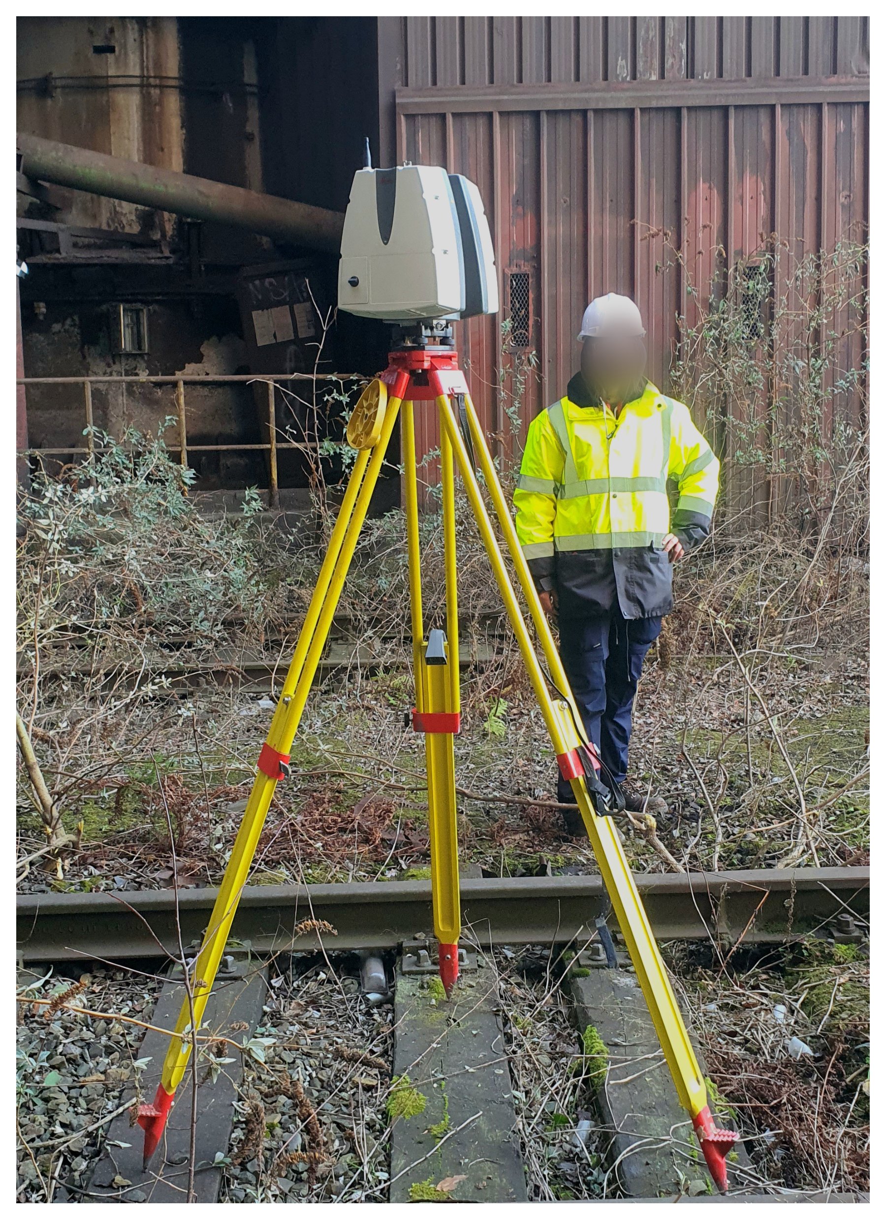 A terrestrial laser scanner on station at a blast furnace.
